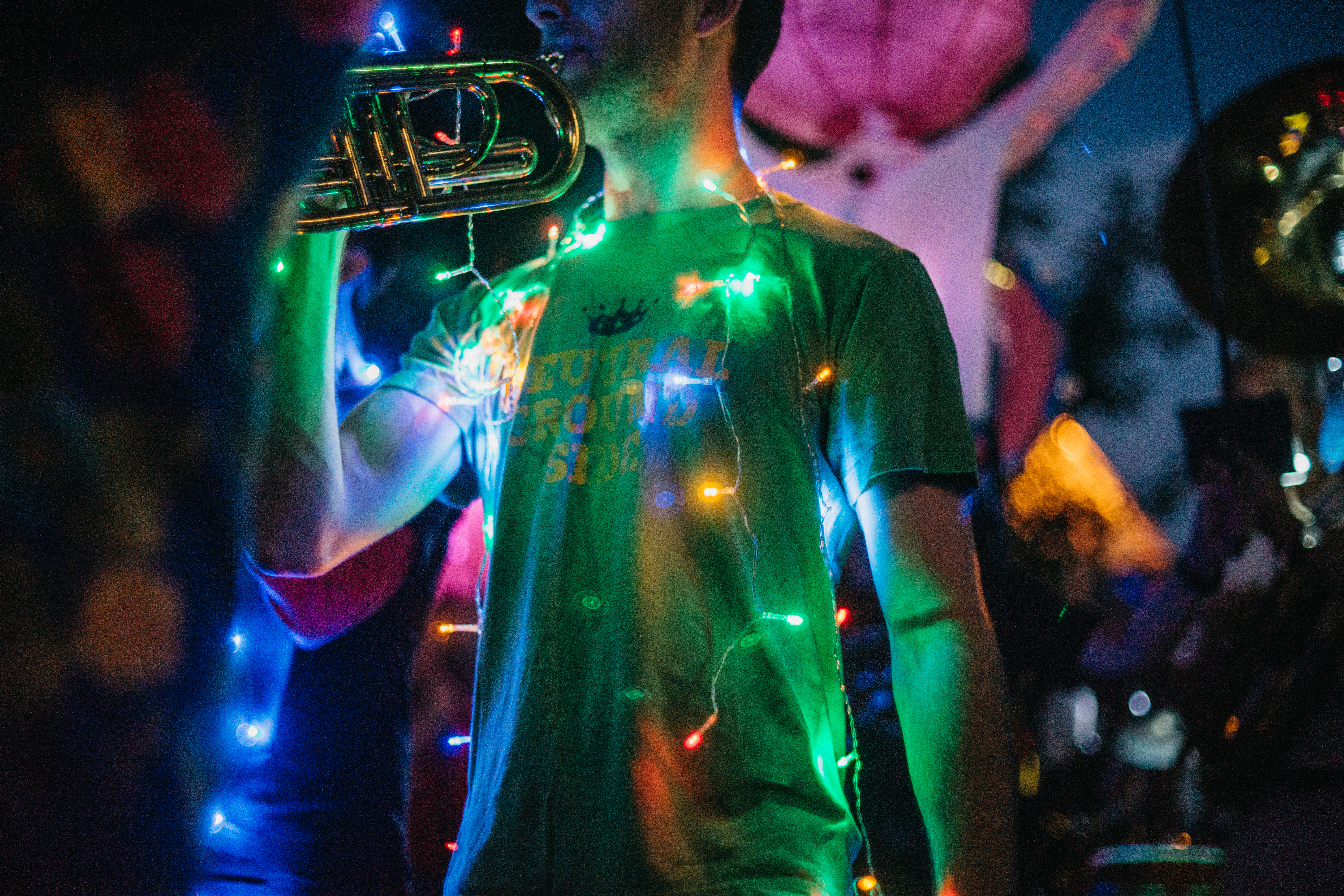 The parade features hundreds of volunteer musicians.